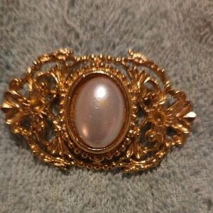 Elegant Faux Gold and Pearl Brooch